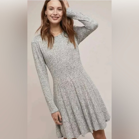 Anthropologie Dolan Brushed Fleece Knit Long Sleeve Dress Neige Marled Grey, XS - Picture 5 of 16